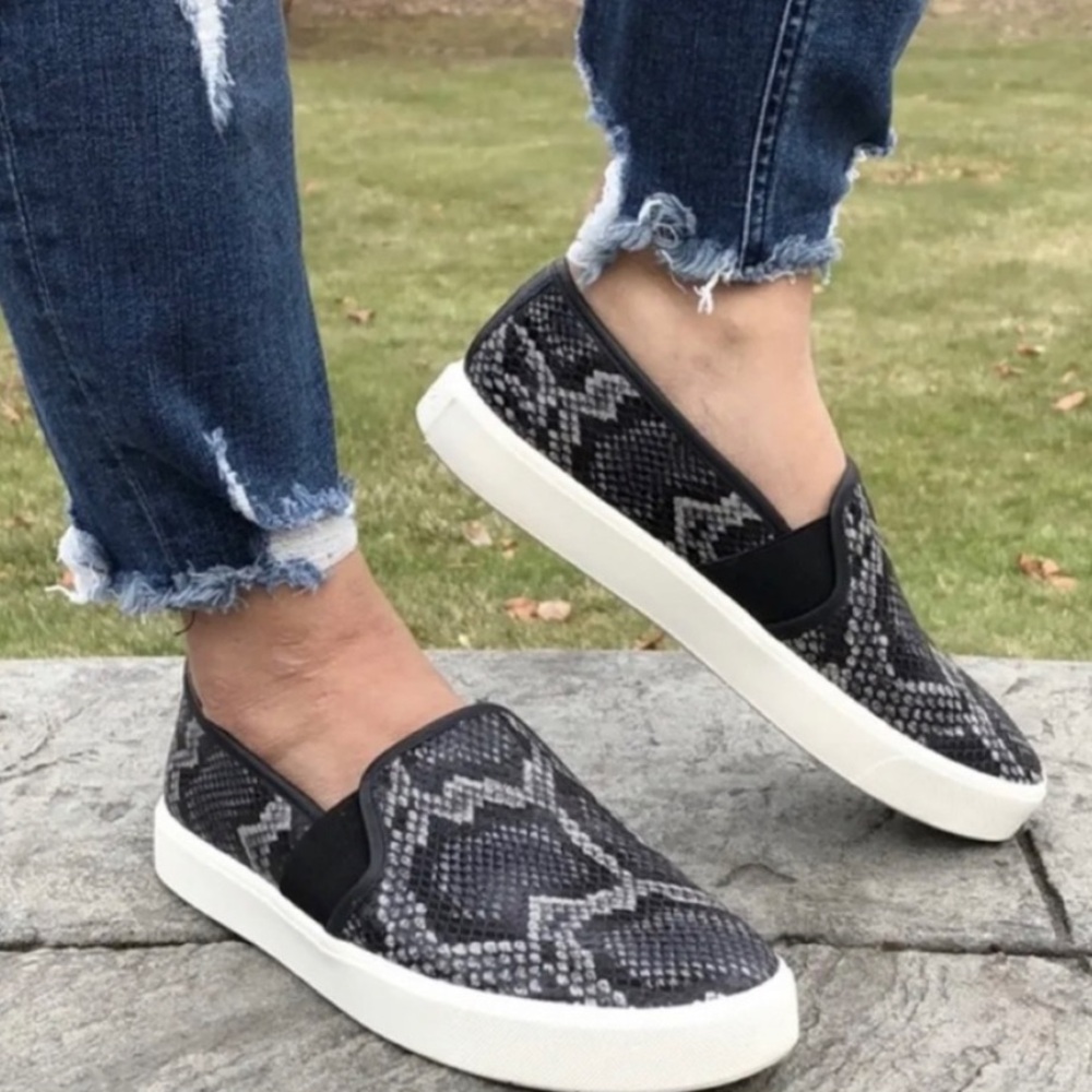 Vince Snake Print Slip-On Sneakers - Black and Gray - Picture 3 of 9